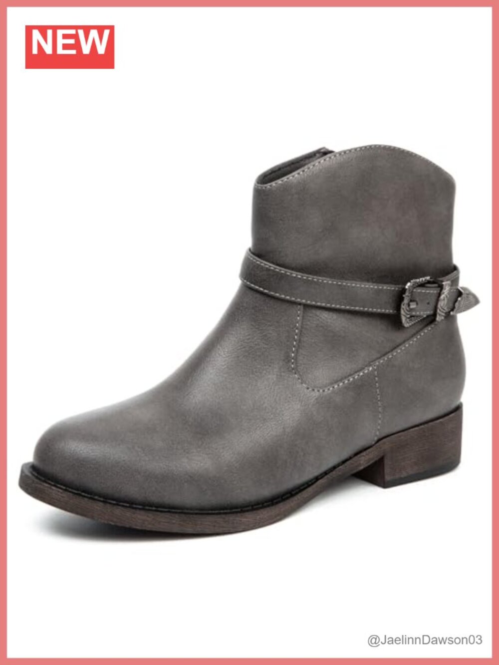 Women's Western Ankle Boots Low Chunky Heel Faux Leather Zip Booties
